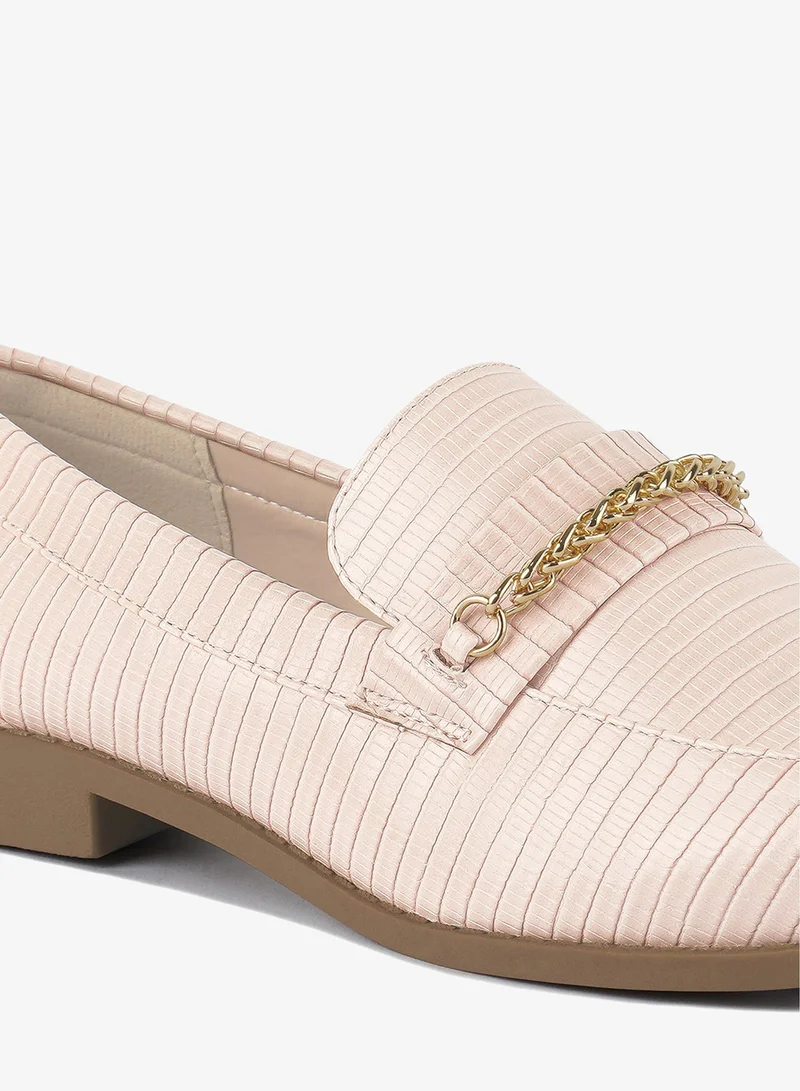 London Rag Nude Nude Low Block Loafers Adorned with Golden Chain for Women | Best Price UAE