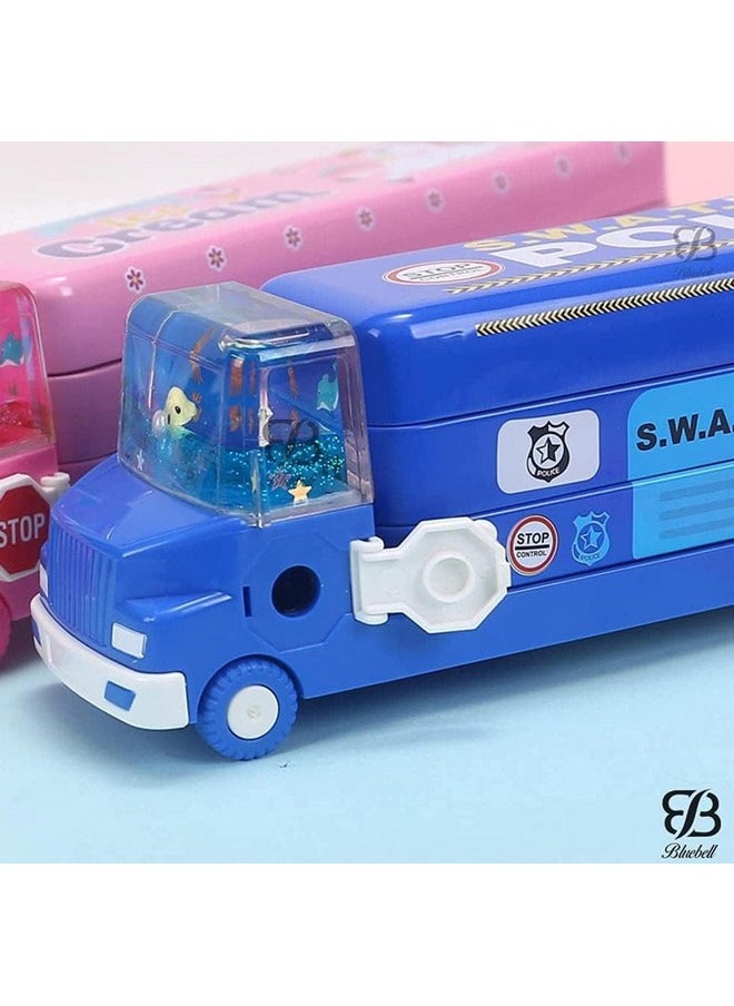 bluebell - Bluebell Magic Bus Pencil Box with Three Level Storage Capacity,Inside sharpner, Cartoon Printed,Multi-Functional School Bus Stationery School Box with Moving Tyre Gift for Boys 3-10 Years (Metal) - Image 1