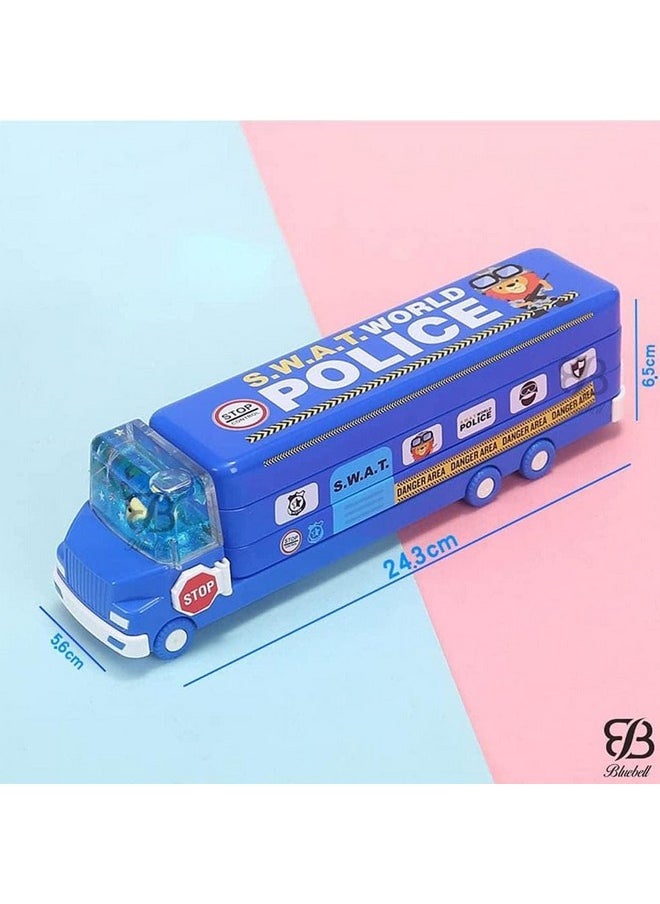 bluebell - Bluebell Magic Bus Pencil Box with Three Level Storage Capacity,Inside sharpner, Cartoon Printed,Multi-Functional School Bus Stationery School Box with Moving Tyre Gift for Boys 3-10 Years (Metal) - Image 1
