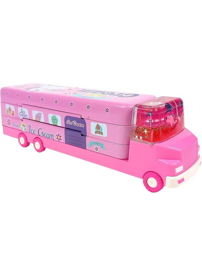 bluebell - Bluebell Magic Bus Pencil Box with Three Level Storage Capacity,Inside sharpner, Cartoon Printed,Multi-Functional School Bus Stationery School Box with Moving Tyre Gift for Boys 3-10 Years (Metal) - Image 1
