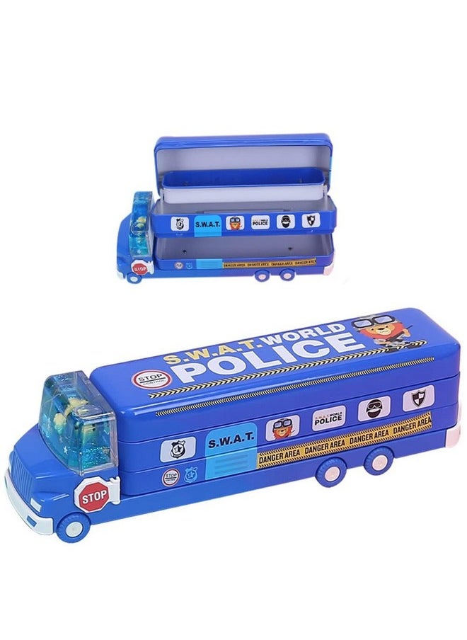 bluebell - Bluebell Magic Bus Pencil Box with Three Level Storage Capacity,Inside sharpner, Cartoon Printed,Multi-Functional School Bus Stationery School Box with Moving Tyre Gift for Boys 3-10 Years (Metal) - Image 1