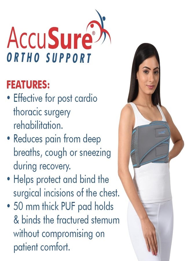 AccuSure دعامة AccuSure لدعم الأضلاع المكسورة للجنسين - حزام ضغط مرن للصدر - لإعادة تأهيل الأضلاع المتشققة أو المكسورة أو المخلوعة بعد الجراحة - Image 4