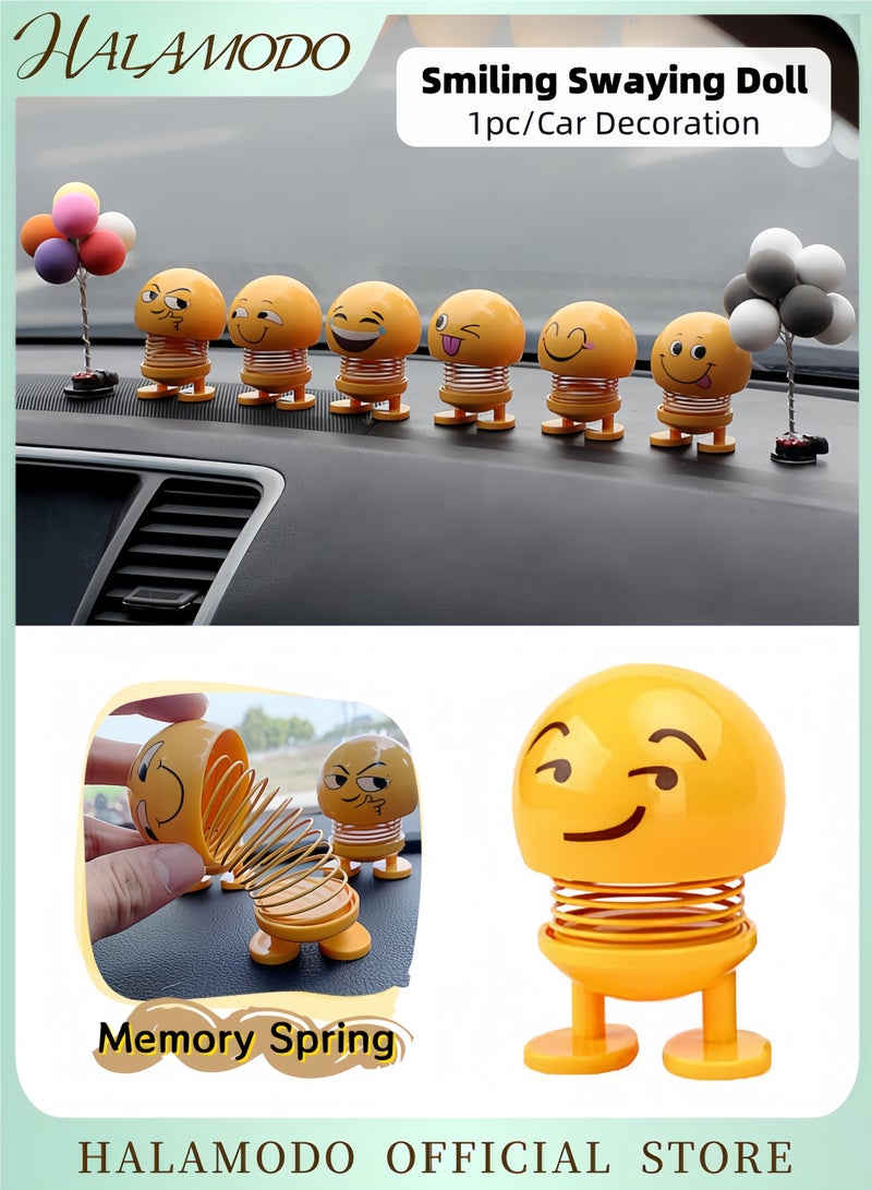 Halamodo Cute Emoji Bobblehead Dashboard Ornaments Funny Swaying Smiley Face Doll Car Decorations Wobble Head Cartoon Figurines for Desk Office Home or Auto Interior Decor Gifts - Image 1