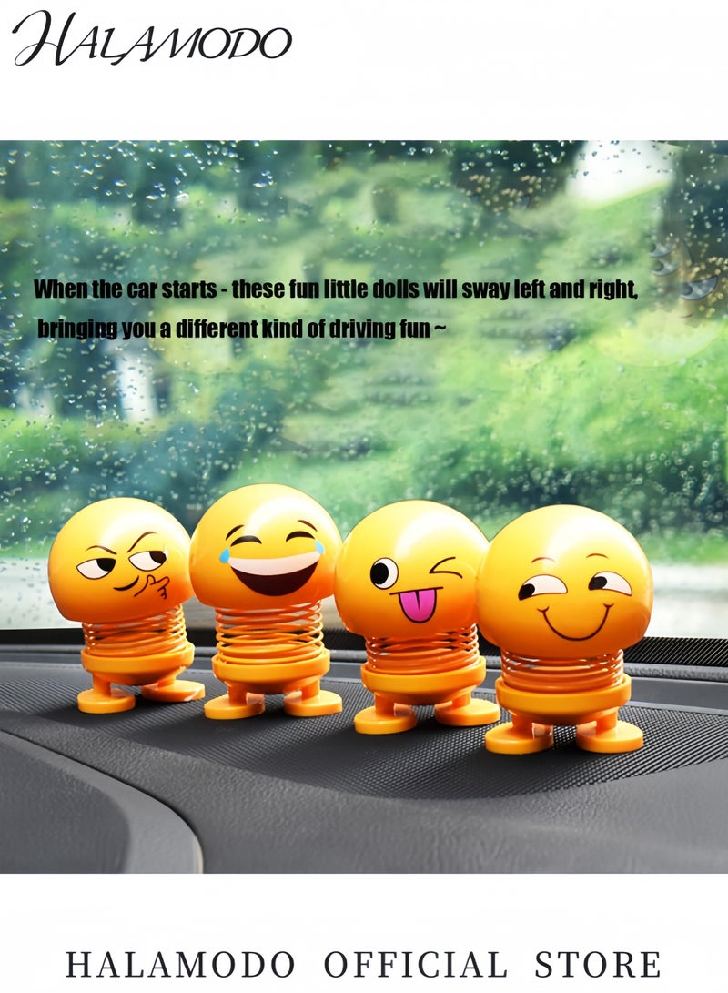 Halamodo Cute Emoji Bobblehead Dashboard Ornaments Funny Swaying Smiley Face Doll Car Decorations Wobble Head Cartoon Figurines for Desk Office Home or Auto Interior Decor Gifts - Image 3