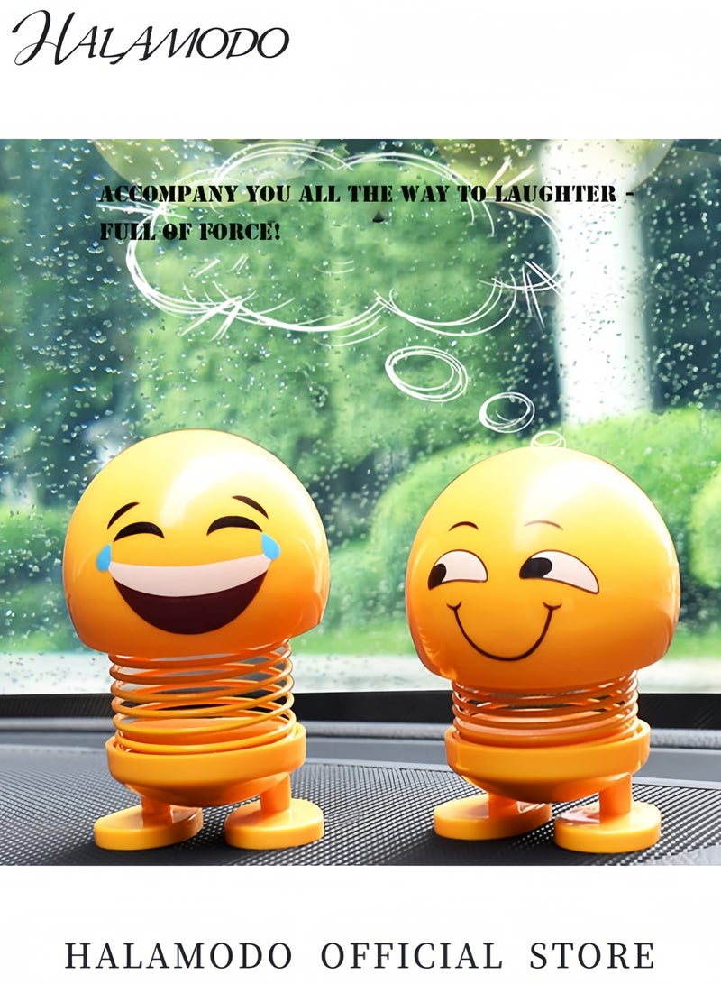 Halamodo Cute Emoji Bobblehead Dashboard Ornaments Funny Swaying Smiley Face Doll Car Decorations Wobble Head Cartoon Figurines for Desk Office Home or Auto Interior Decor Gifts - Image 4