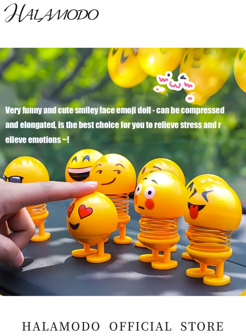 Halamodo Cute Emoji Bobblehead Dashboard Ornaments Funny Swaying Smiley Face Doll Car Decorations Wobble Head Cartoon Figurines for Desk Office Home or Auto Interior Decor Gifts - Image 2