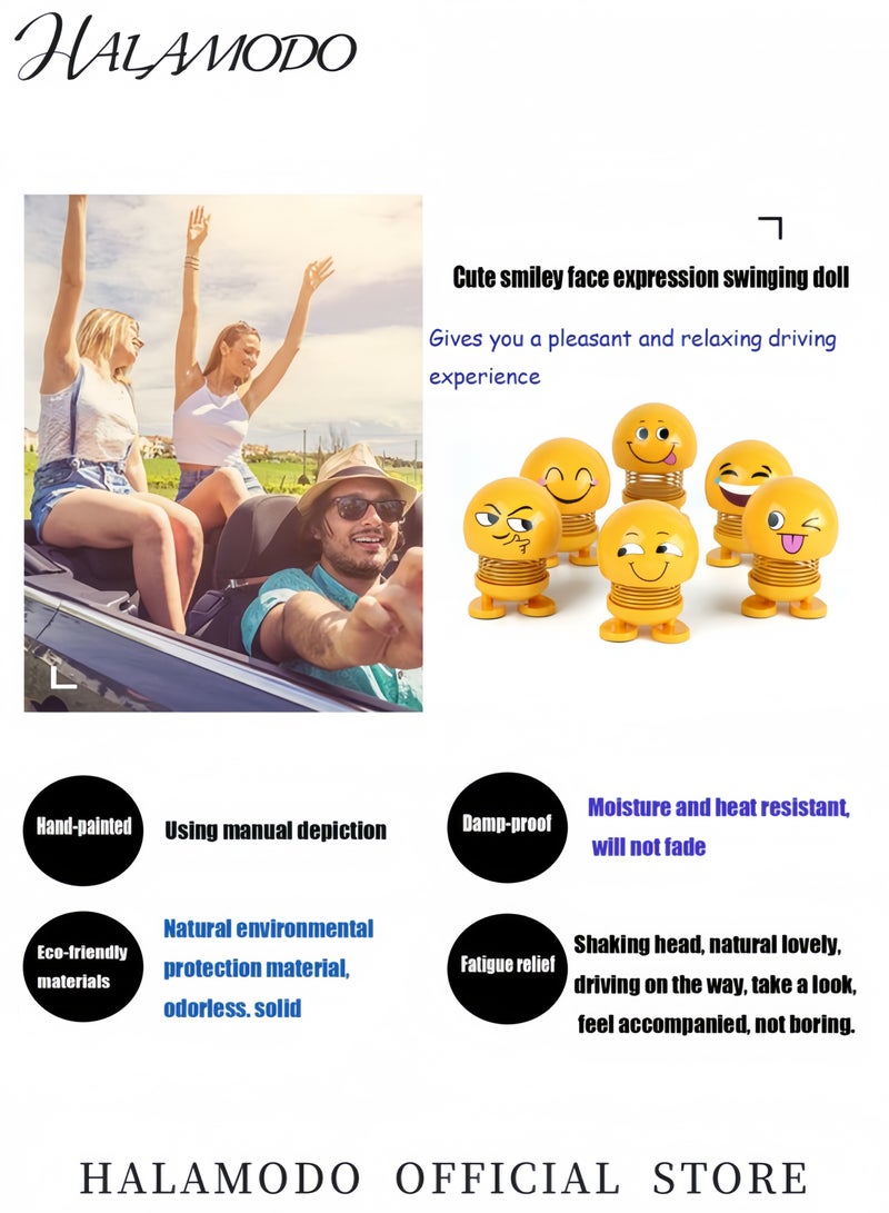 Halamodo Cute Emoji Bobblehead Dashboard Ornaments Funny Swaying Smiley Face Doll Car Decorations Wobble Head Cartoon Figurines for Desk Office Home or Auto Interior Decor Gifts - Image 5