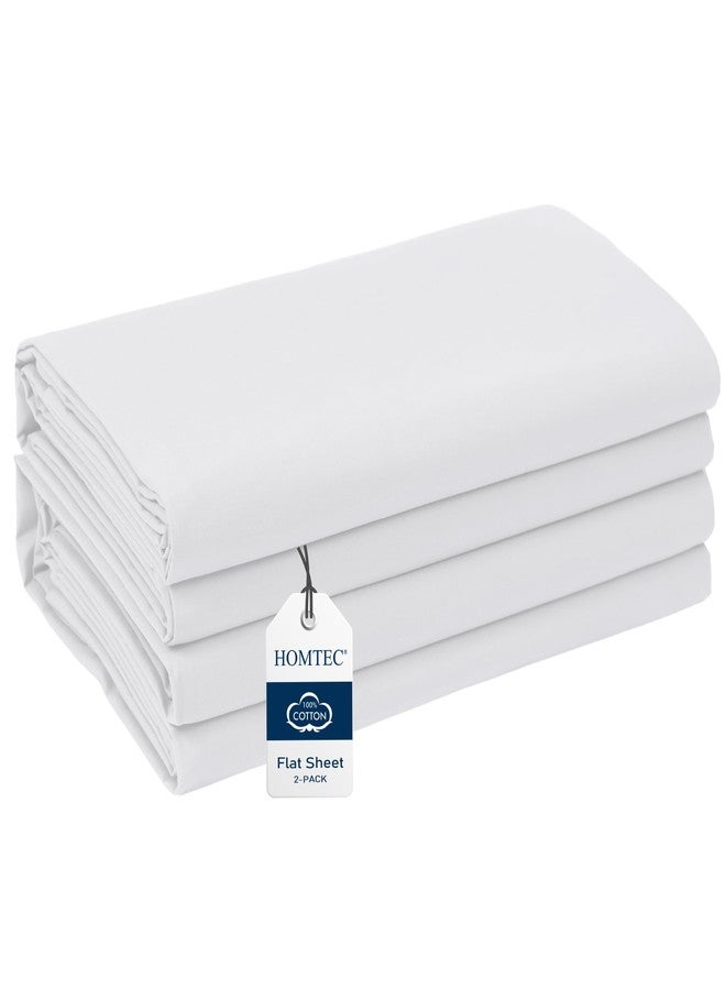 HOMTEC Queen Size Flat Sheet 2 Pack, 100% Cotton Percale Flat Bed Sheet, Breathable, Cool & Crisp White Top Sheet (91" x 103", White) - Image 1