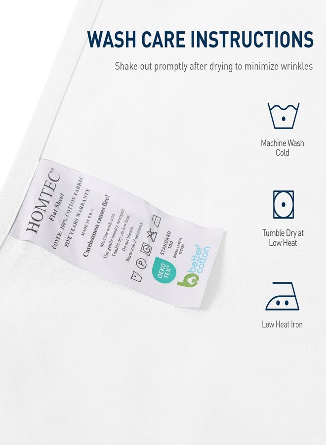 HOMTEC Queen Size Flat Sheet 2 Pack, 100% Cotton Percale Flat Bed Sheet, Breathable, Cool & Crisp White Top Sheet (91" x 103", White) - Image 4
