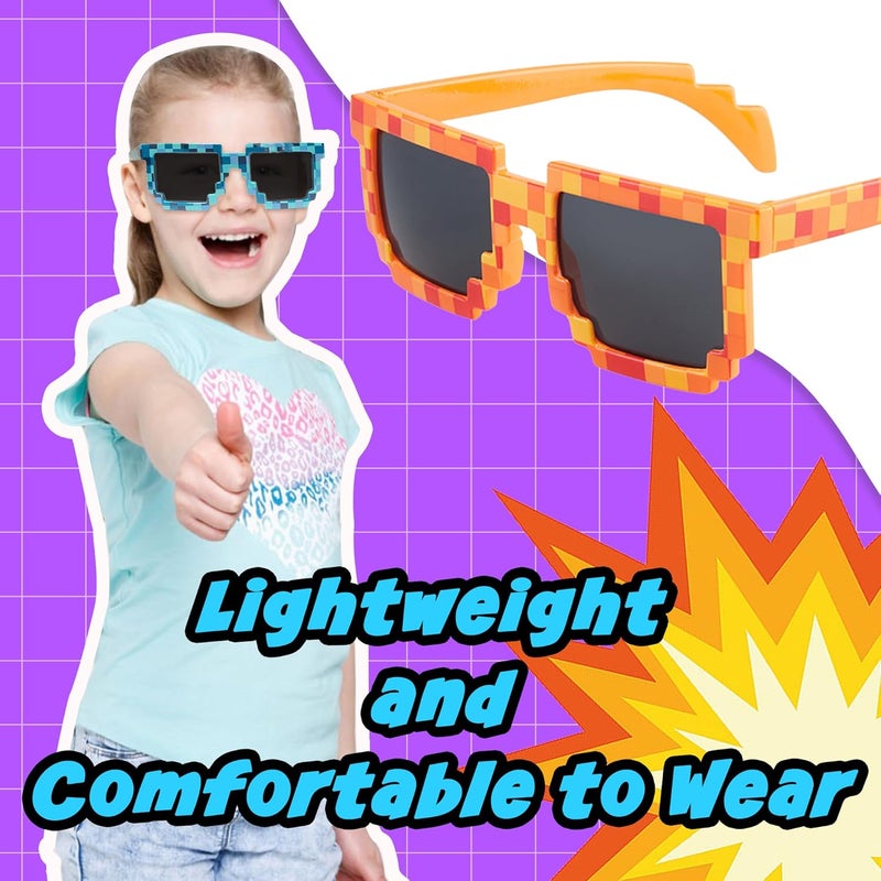 kilofly 2pc 8-Bit Pixel UV Protect Gamer Sunglasses Adult Kids Party Favors - Image 5