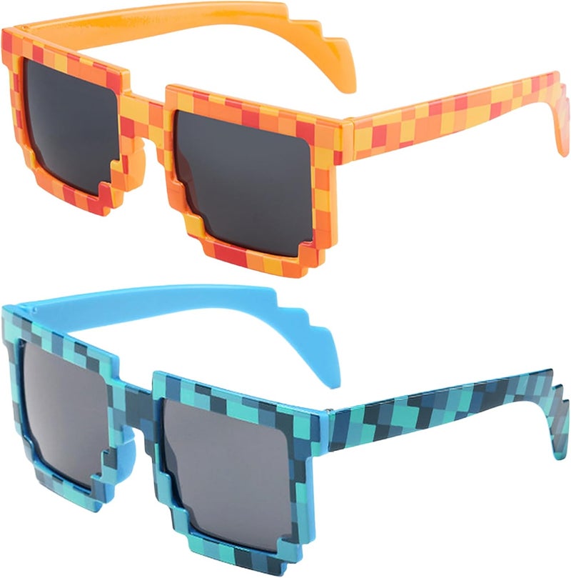 kilofly 2pc 8-Bit Pixel UV Protect Gamer Sunglasses Adult Kids Party Favors - Image 1