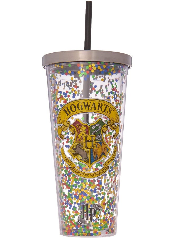 Spoontiques Hogwarts Glitter Cup w/Straw - Image 1
