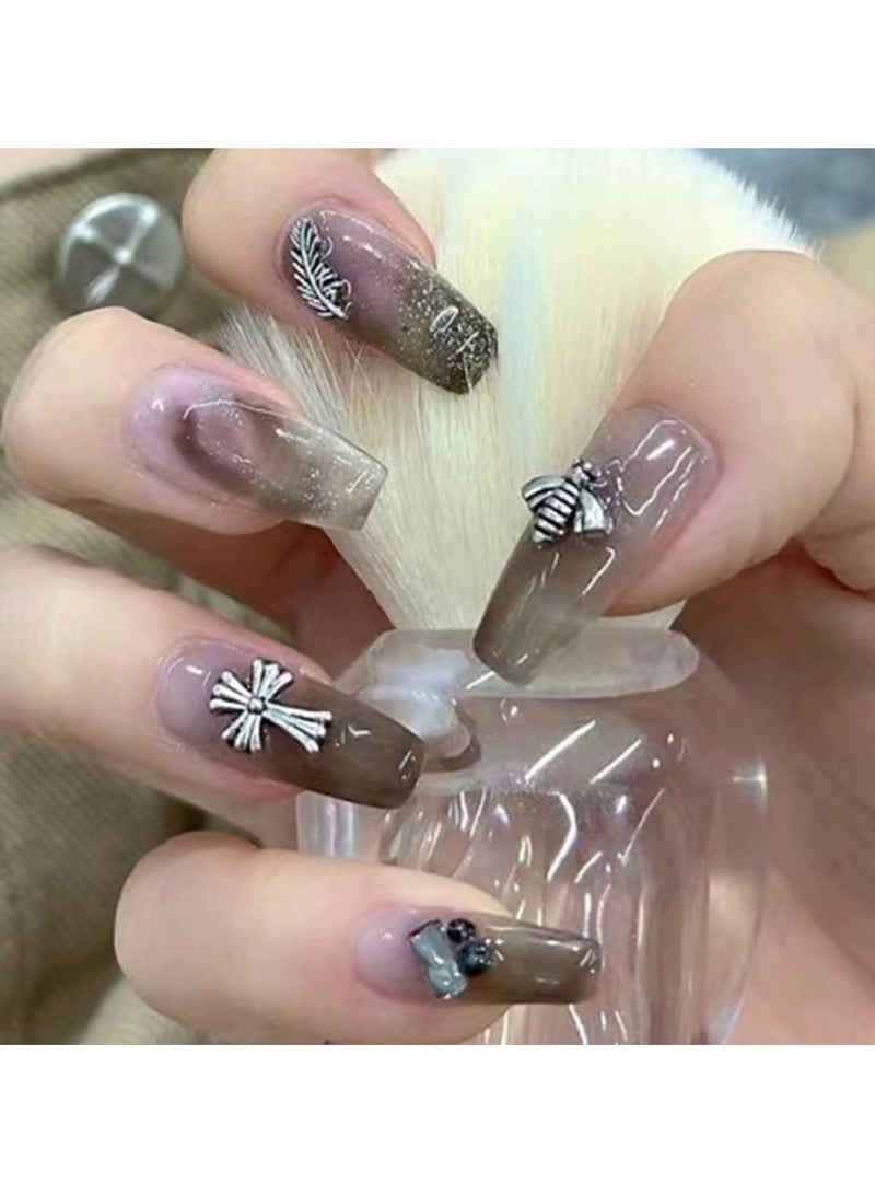 Goolsky Handmade Press On Nails – Feather Design Reusable Fake Nail Tips Luxury 3D Nail Art, 24pcs Elegant Party Style - Image 3