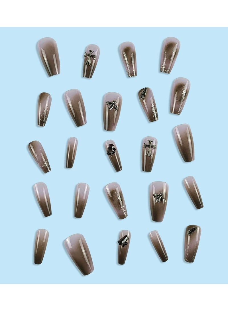 Goolsky Handmade Press On Nails – Feather Design Reusable Fake Nail Tips Luxury 3D Nail Art, 24pcs Elegant Party Style - Image 4