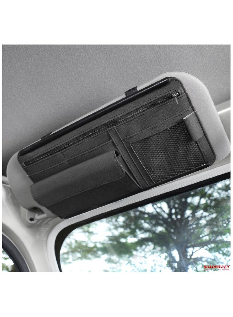RoadPower Multi-function Car Sun Visor Space Organizer Storage & Holder of Card Phone Bag Document Pen Sunglasses Black - Image 2