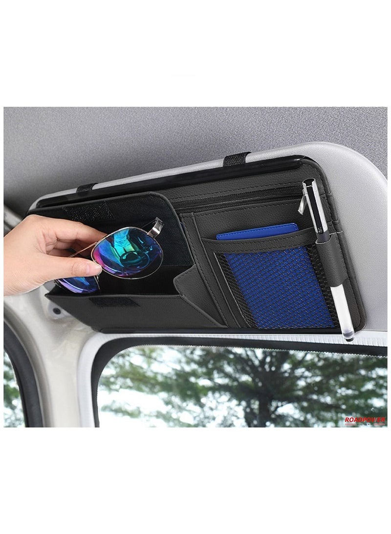 RoadPower Multi-function Car Sun Visor Space Organizer Storage & Holder of Card Phone Bag Document Pen Sunglasses Black - Image 4