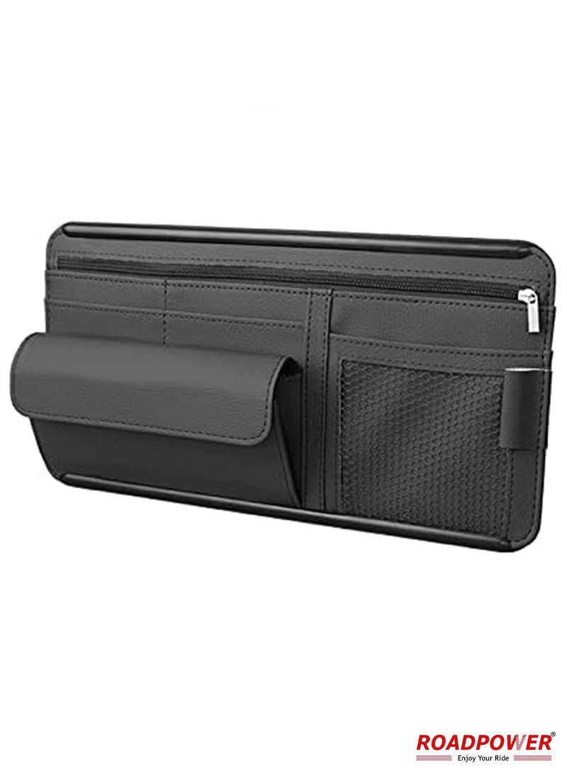 RoadPower Multi-function Car Sun Visor Space Organizer Storage & Holder of Card Phone Bag Document Pen Sunglasses Black - Image 1