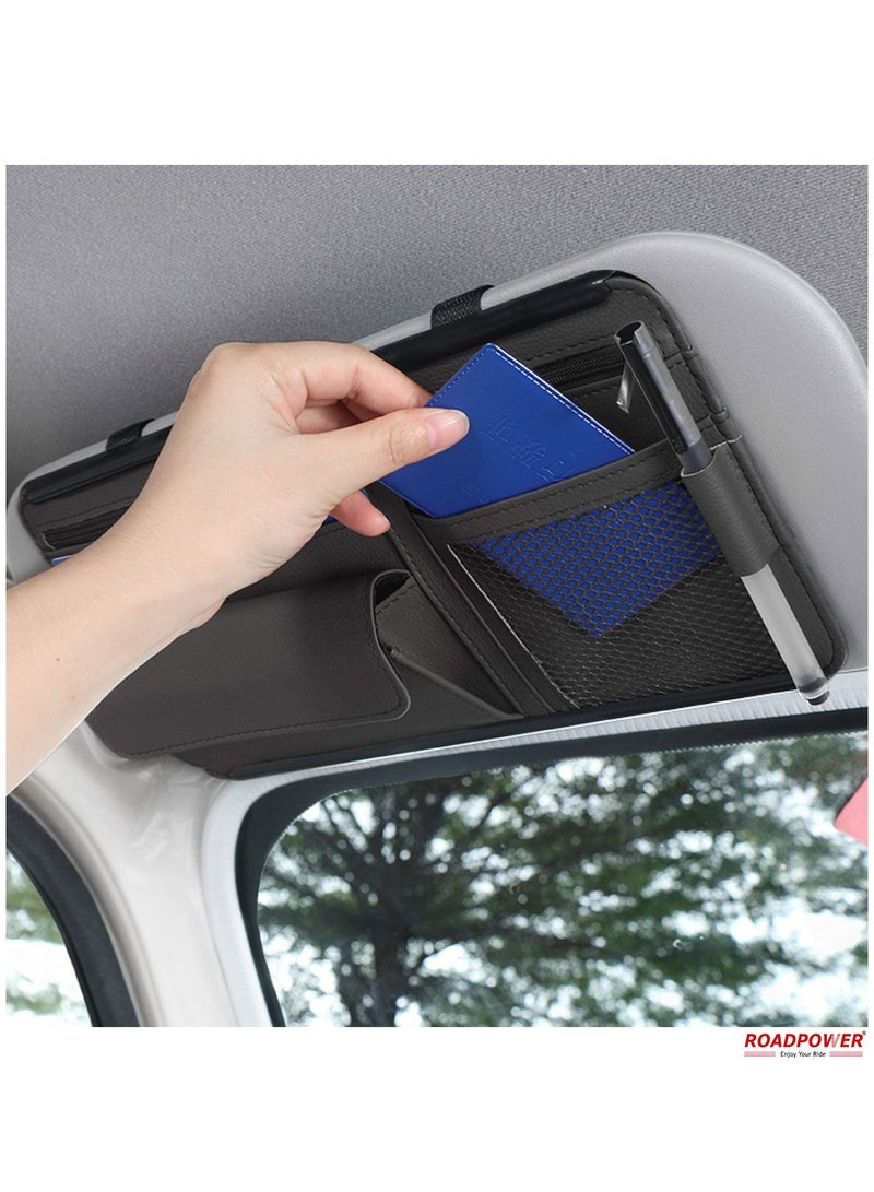 RoadPower Multi-function Car Sun Visor Space Organizer Storage & Holder of Card Phone Bag Document Pen Sunglasses Black - Image 3