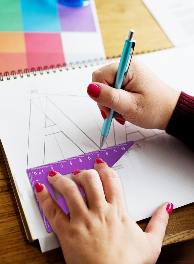 Honagu Triangular Ruler Set, 4+1Pieces Aluminum Alloy Ruler, Metal Drafting Ruler, Geometric Protractor for Students, School Office Supplies (Purple, 20cm) - Image 3