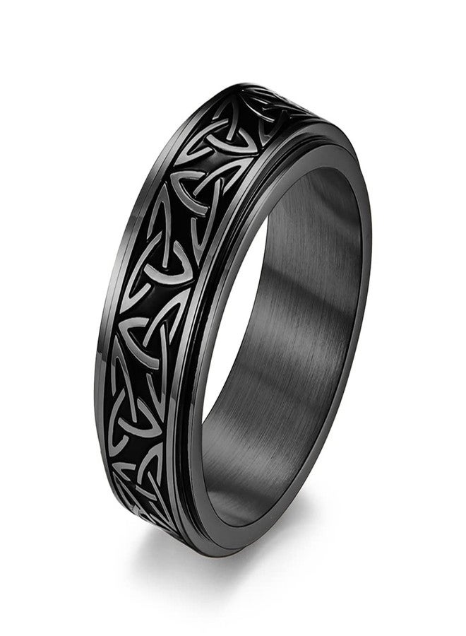 SINLEO Stainless Steel Anxiety Ring Celtic Knot Spinner Ring for Men Women Fidget Rings Stress Relieving Tool Jewelry for Anxiety Black Size 8 - Image 1