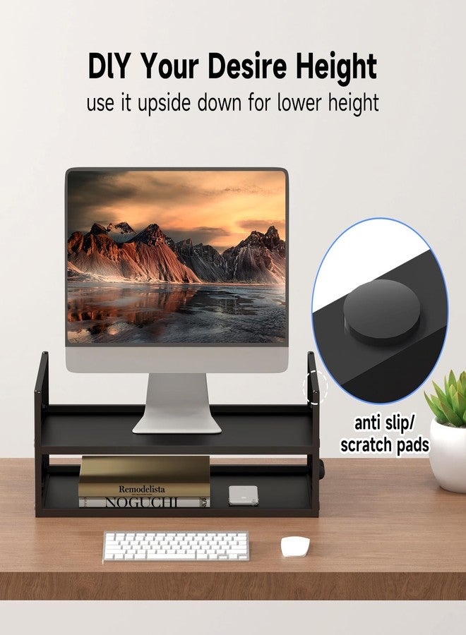 Pholiten Monitor Stand Riser, Desktop Stand, Computer Stand, Ergonomic Design, Two-Level Design, Desktop Organization, Keyboard Smartphone Storage, Printer Stand, Display Stand, 16.5 x 9.3 x 5.6 - Image 4