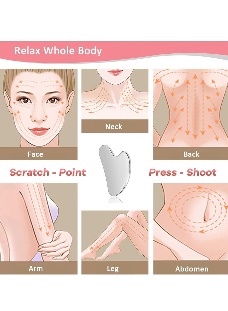 Loquat Stainless Steel Gua Sha Facial Tools, Metal Guasha Scraping Massage Tool, Lymphatic Drainage Massage Scraper for Face, Eyes, Neck, Body - Image 2