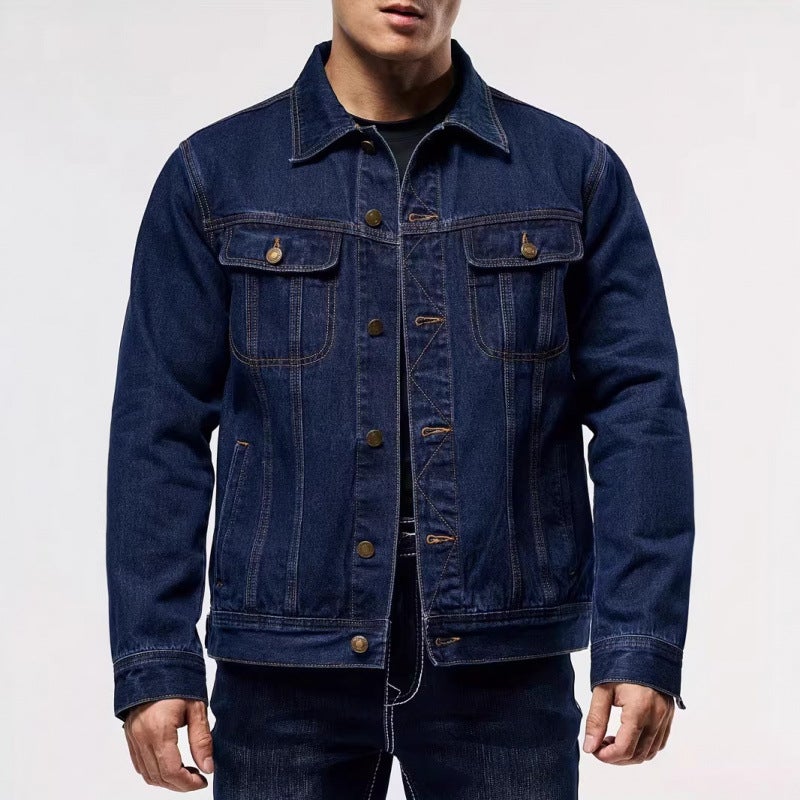Men's Slim Fit Denim Jacket Casual Button-Up Coat with Side Pockets in Multiple Colors - Image 2