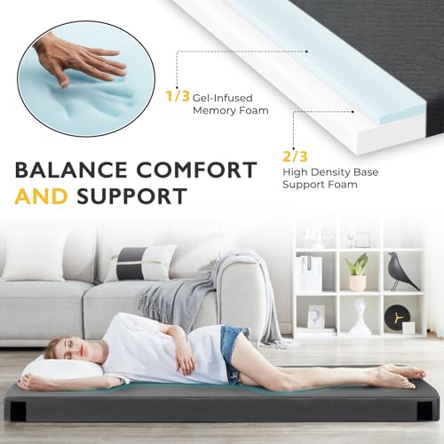 Kingfun مرتبة كينغ فن 3 إنش من فوم الذاكرة المعتمد من CertiPUR-US، وسادة نوم قابلة للطي مقاومة للماء للبالغين، حصائر نوم سميكة مريحة للأرضية للسيارة والشاحنة والخيمة مع حقيبة سفر قابلة للإزالة، سرير قابل للطي - Image 4