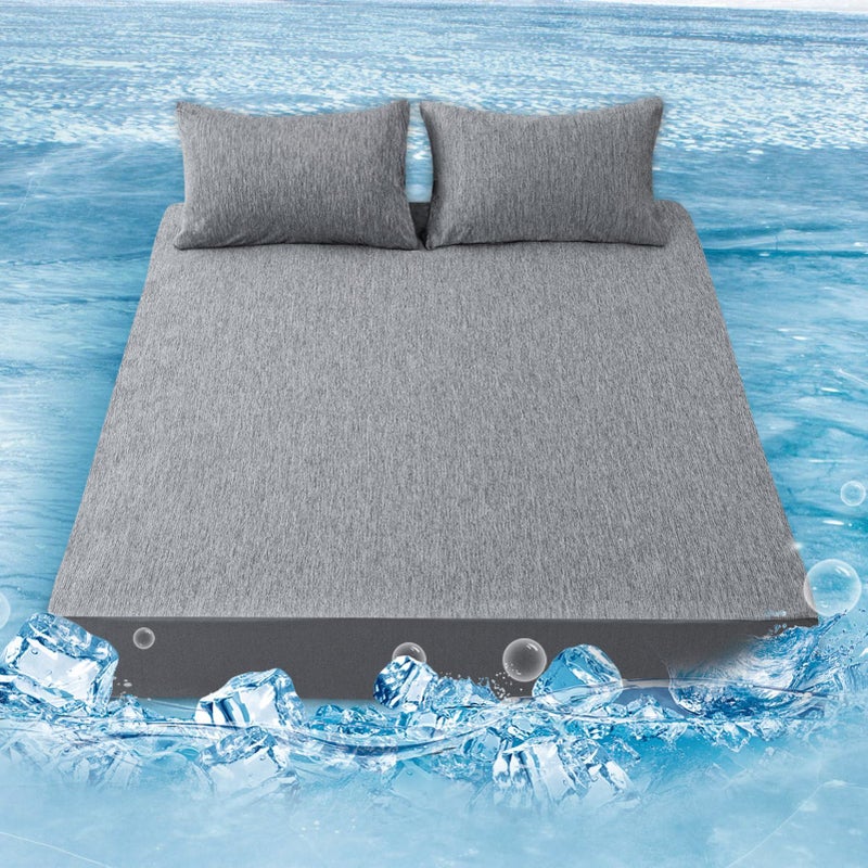 OMERAI Cooling Bed Sheets Queen Set for Hot Sleeper Breathable Cooling Blanket 3 Pcs 1 Fitted Sheet 2 Pillowcases Luxury Smooth Soft Grey