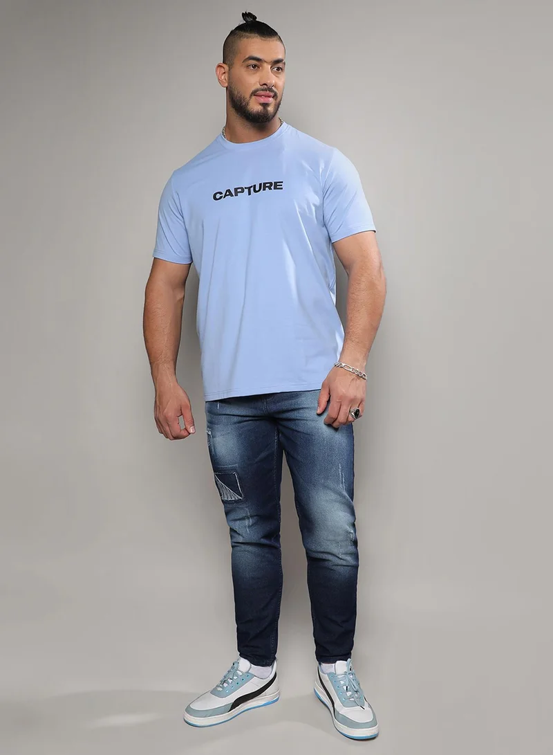 Instafab Plus Instafab Plus Men's Icy Blue Capture T-Shirt For Casual Wear | Crew Neck | Short Sleeve | Pull On Closure | T-Shirt Crafted With Comfort With For Everyday Wear