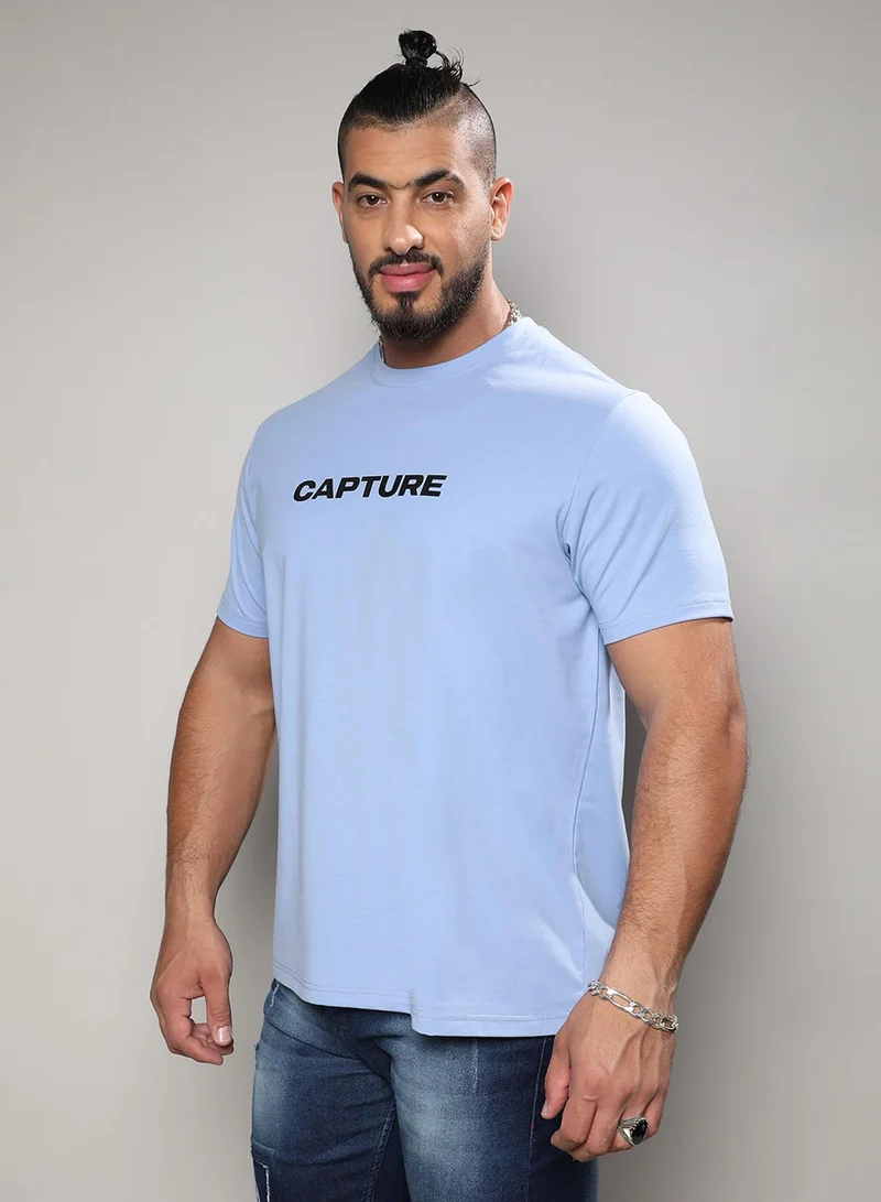 Instafab Plus Instafab Plus Men's Icy Blue Capture T-Shirt For Casual Wear | Crew Neck | Short Sleeve | Pull On Closure | T-Shirt Crafted With Comfort With For Everyday Wear