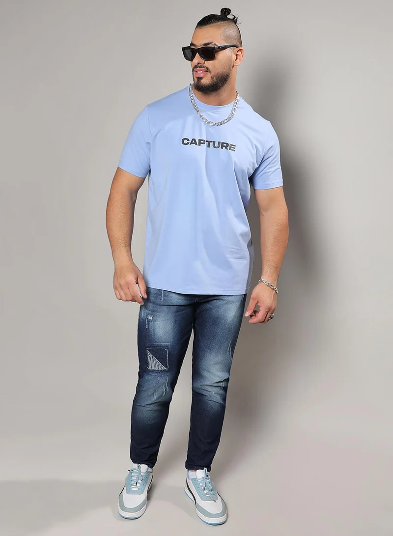 Instafab Plus Instafab Plus Men's Icy Blue Capture T-Shirt For Casual Wear | Crew Neck | Short Sleeve | Pull On Closure | T-Shirt Crafted With Comfort With For Everyday Wear