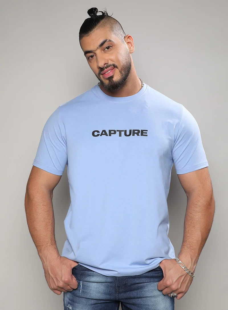 Instafab Plus Instafab Plus Men's Icy Blue Capture T-Shirt For Casual Wear | Crew Neck | Short Sleeve | Pull On Closure | T-Shirt Crafted With Comfort With For Everyday Wear