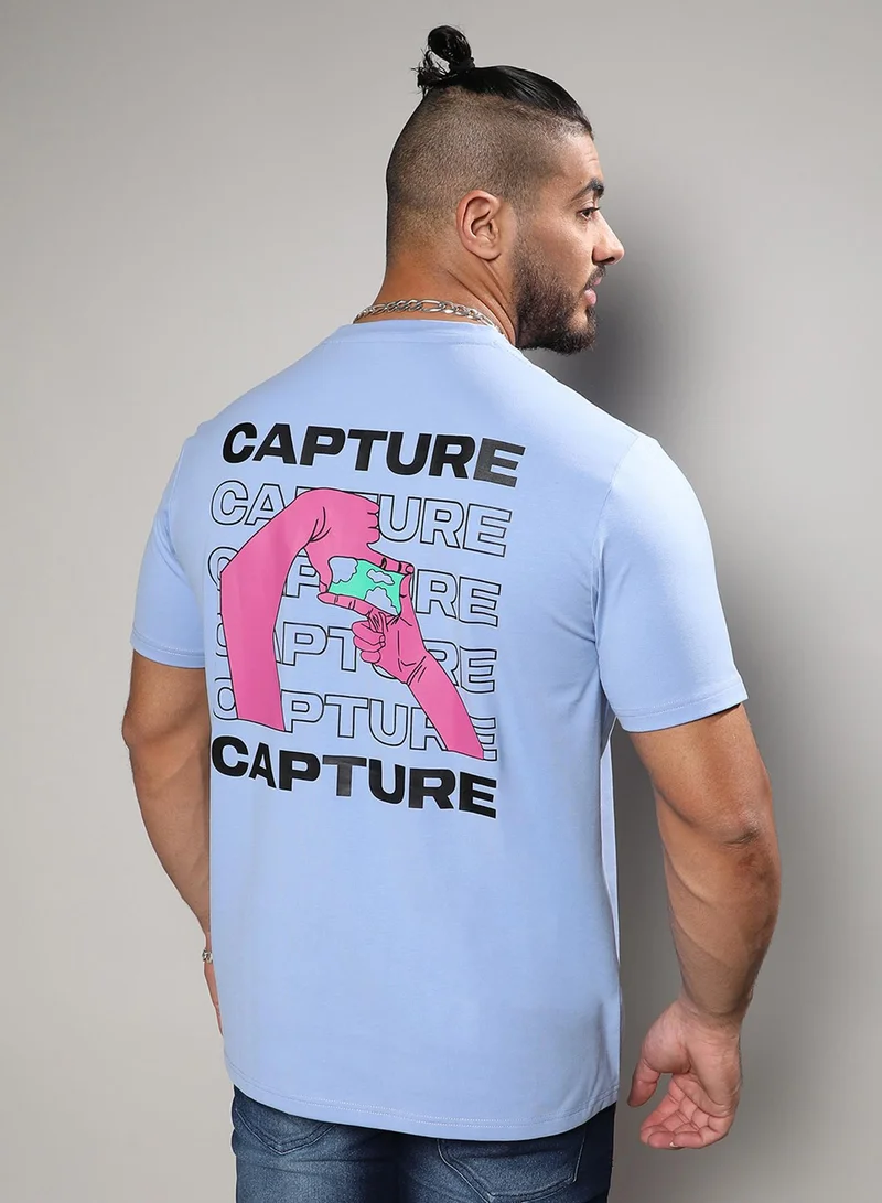 Instafab Plus Instafab Plus Men's Icy Blue Capture T-Shirt For Casual Wear | Crew Neck | Short Sleeve | Pull On Closure | T-Shirt Crafted With Comfort With For Everyday Wear