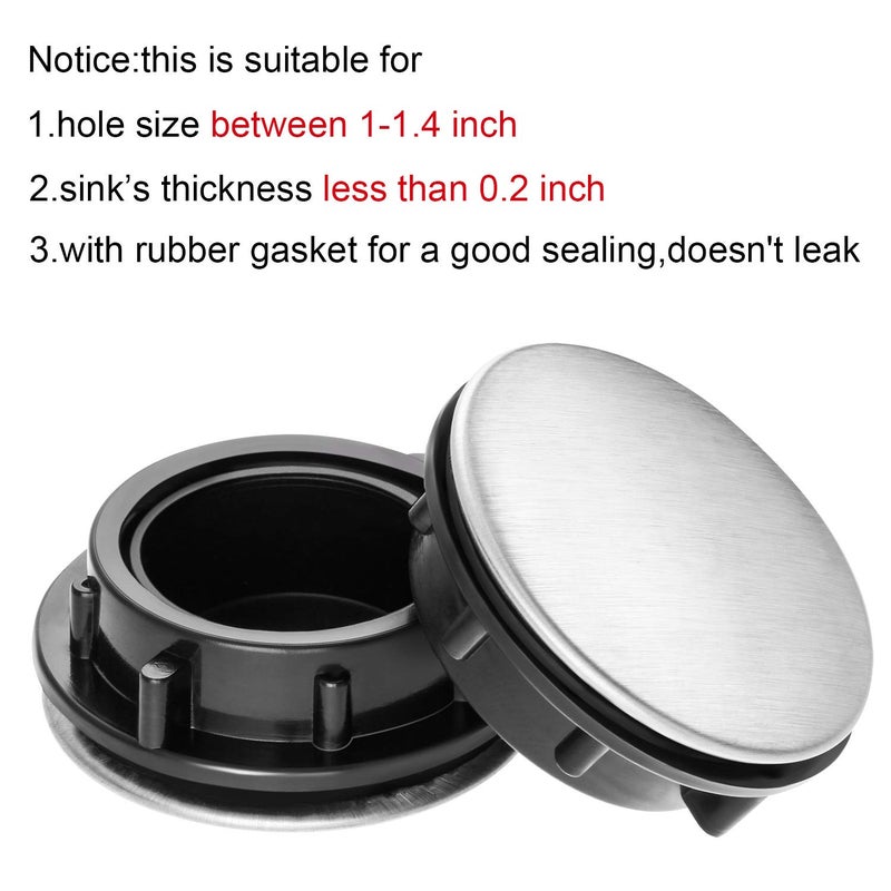 Tatuo 2 Pack Sink Hole Plug Sink Tap Hole Cover Kitchen Faucet Cover Stainless Steel(1-1.4 Inch Diameter, 0.55 Inch Height) - Image 3