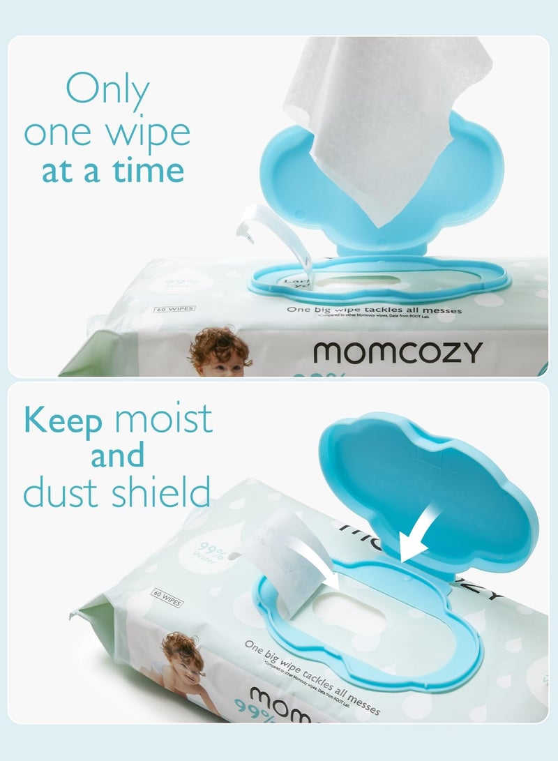 Momcozy مناديل مبللة للأطفال بتصميم كبير الحجم، تحتوي على 99% من الماء وخلاصة جوز الهند المتساقطة، مرطبة للبشرة الحساسة، 240 قطعة  - Image 3