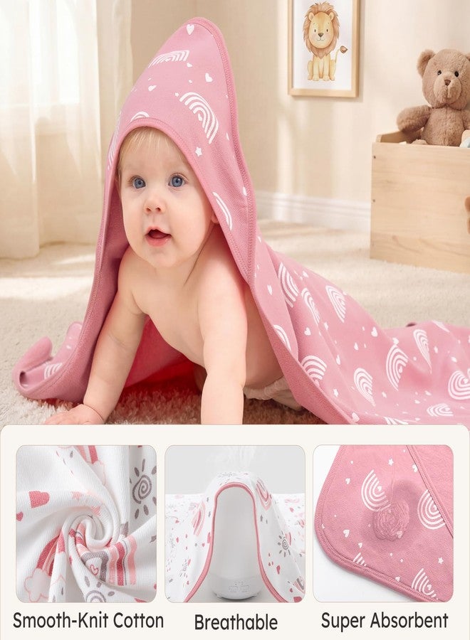 FIEMOL Hooded Baby Towels for Newborn,100% Cotton Baby Bath Towels with Hood for Infant Toddler Girl, 2 Pack 32x32 Inch Soft & Absorbent Knit Terry Bath Essentials Pink Rainbow - Image 5