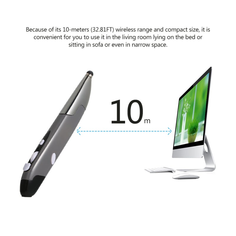 2.4G Wireless Optical Touch Pen: Grey, Ergonomic Design, 10-Meter Wireless Range - 3-Level Adjustable CPI, High Precise Optical Engine for PPT Presentation, Business, Teaching & Narrow Spaces - Image 3