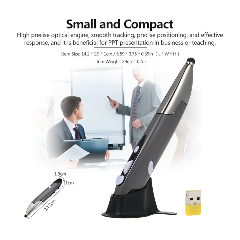 2.4G Wireless Optical Touch Pen: Grey, Ergonomic Design, 10-Meter Wireless Range - 3-Level Adjustable CPI, High Precise Optical Engine for PPT Presentation, Business, Teaching & Narrow Spaces - Image 5