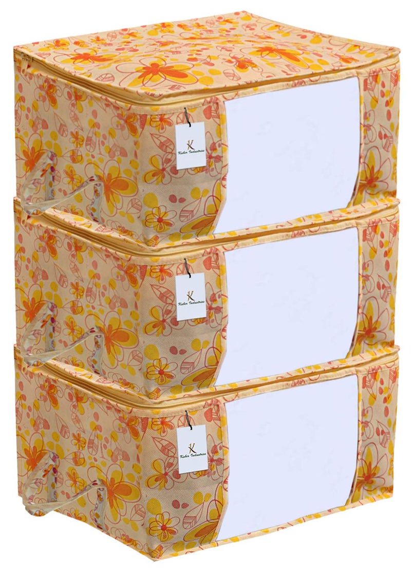 Kuber Industries Flower Print Underbed Storage Bag Storage Organiser Blanket Cover Set of 3 Red Extra Large SizeCTLTC15272 - Image 1