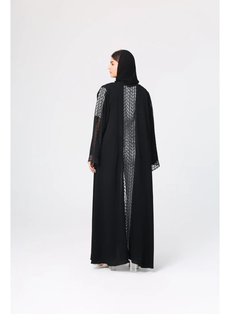 IKKXA Transparent Sleeves Lace Crystal Abaya ABY1134