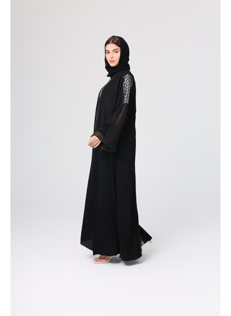 اكسا عباية دانتيل شفافة بكريستال - Image 2