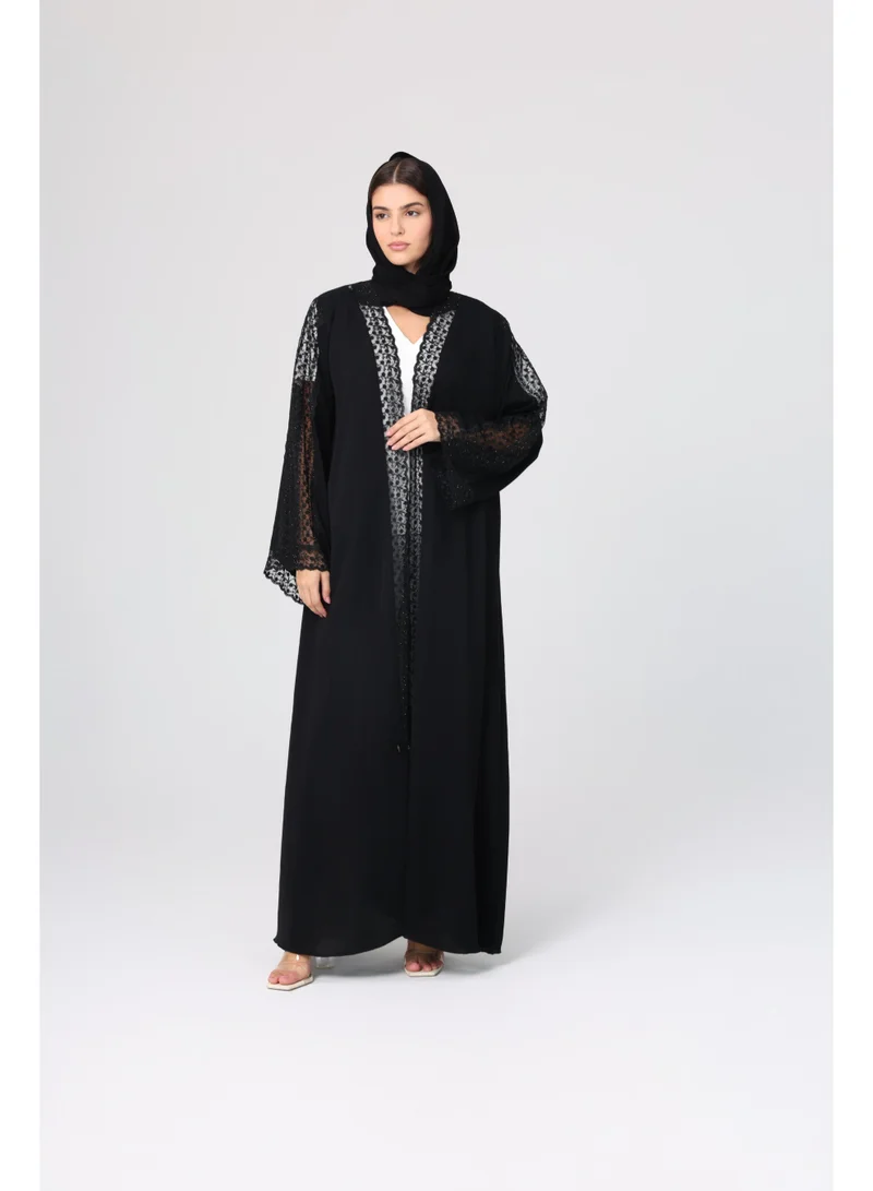 IKKXA Transparent Sleeves Lace Crystal Abaya ABY1134