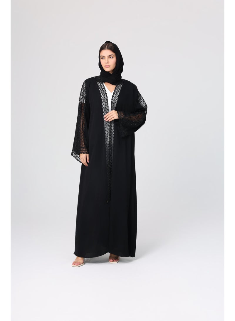 اكسا عباية دانتيل شفافة بكريستال - Image 1