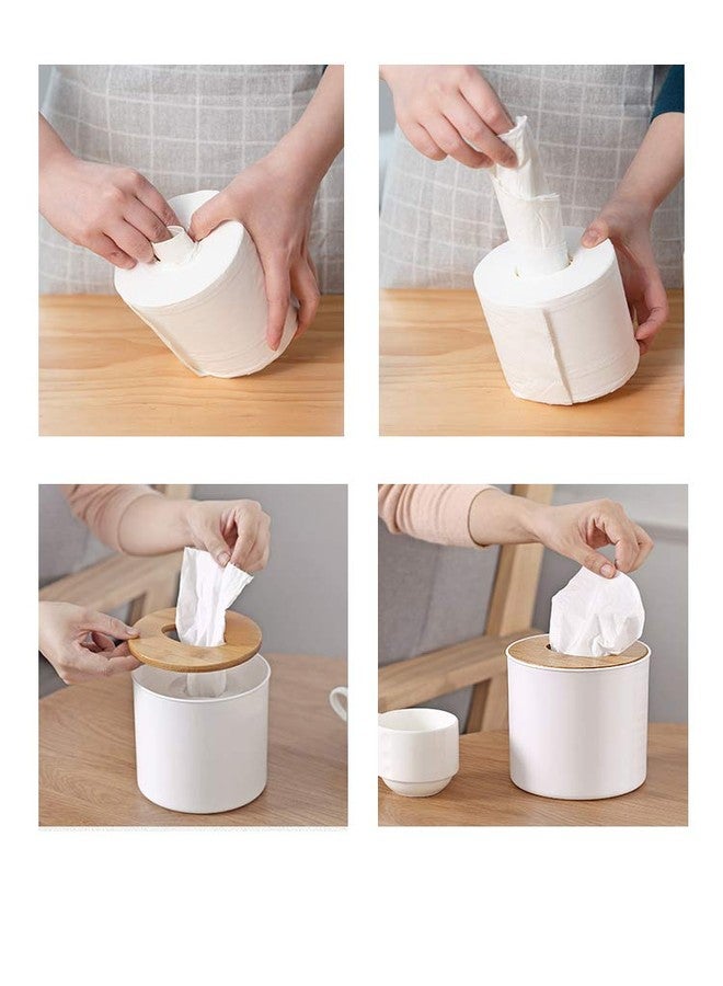 Zimon Toilet Paper Roll Dispenser with Bamboo Lid, Decorative Round Paper Holder, Bathroom Tissue Box Cover - Image 3