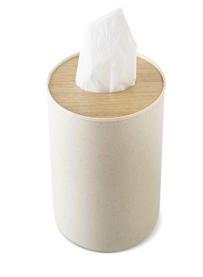 Zimon Toilet Paper Roll Dispenser with Bamboo Lid, Decorative Round Paper Holder, Bathroom Tissue Box Cover - Image 1