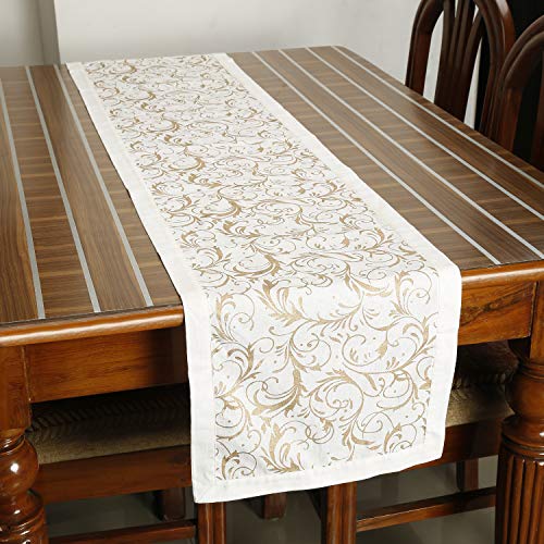 Dekor World Cotton Gold Printed White Table Runner (33x240cm) (Pack of 1 Piece)-8 Seater Dinning & Center Table (8 Seater (33x240cm), White) - Image 1