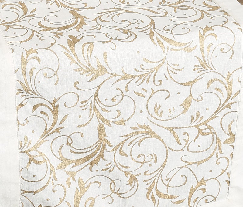 Dekor World Cotton Gold Printed White Table Runner (33x240cm) (Pack of 1 Piece)-8 Seater Dinning & Center Table (8 Seater (33x240cm), White) - Image 2