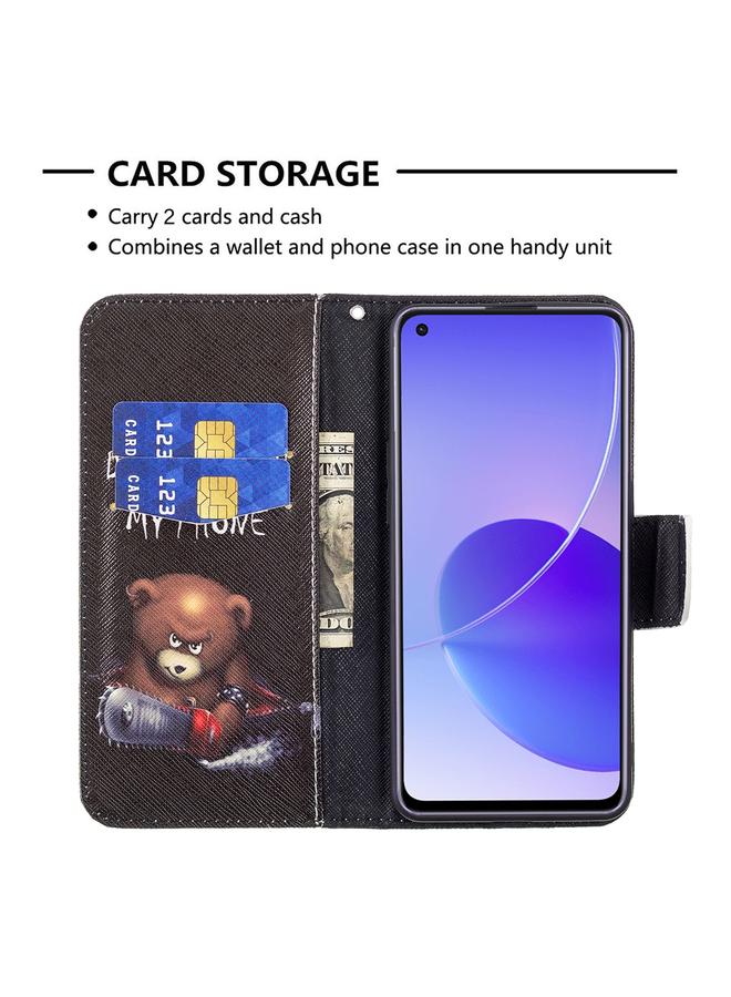 اس-توب جراب لهاتف OPPO Reno6، جراب جلدي أفقي قابل للطي بنمط رسم ملون مع حامل وفتحات للبطاقات ومحفظة - Image 4