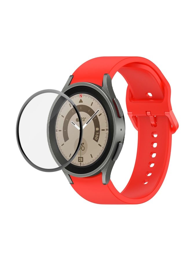 Replacement Strap For Samsung Galaxy Watch5 Pro 45mm JUNSUNMAY Silicone Adjustable Strap + Full Coverage PMMA Screen Protector Kit Red